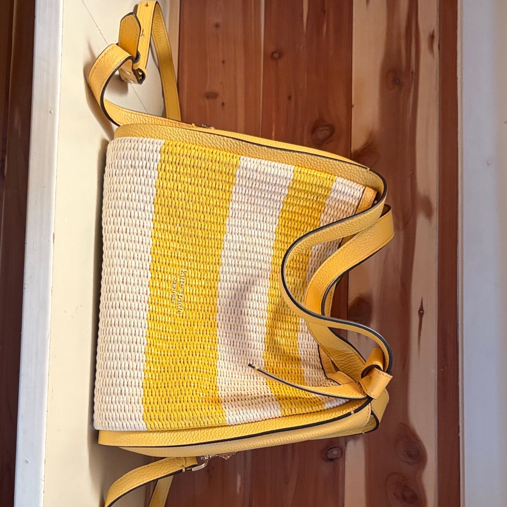 Kate Spade Yellow and White Striped Crossbody Bag